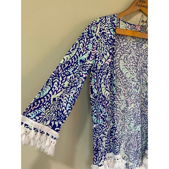 Lilly Pulitzer Tops - Lilly Pulitzer Blue Grotto Gigi Lightweight Kimono Top Sweater Cardigan Small